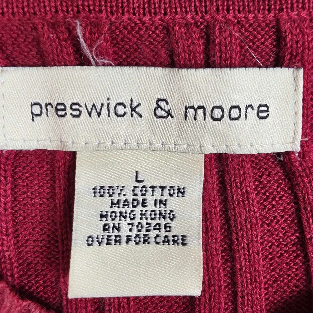 Preswick & Moore Mens Large Burgundy Red‎ Cable Knit Cotton V-Neck Sweater Vest